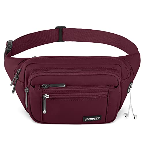 CXWMZY Fanny Packs For Women & Men Waist Pack Hip Bum Bag with Multi-Pockets Large Capacity Waterproof Casual Bum Bag for Disney Traveling Casual Cycling Running Hiking (Wine Red)