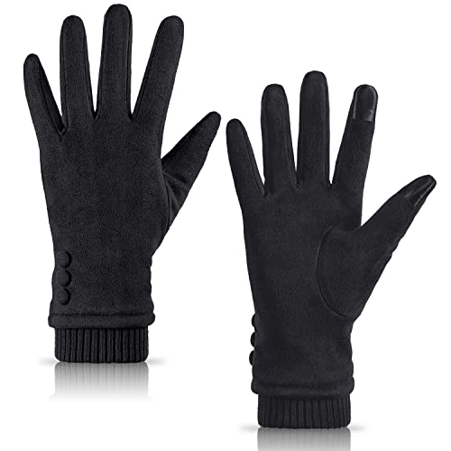 Dsane Womens Gloves Winter Touch Screen Texting Phone Windproof Gloves for Women Fleece Lined Thick Warm Gloves Black