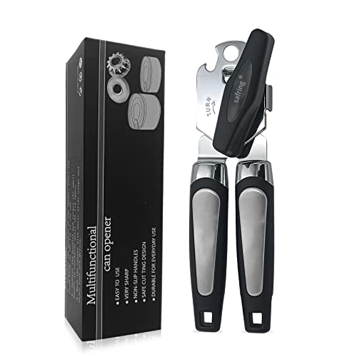 Safring Can Opener Manual, Handheld Strong Heavy Duty Stainless Steel Can Opener, Comfortable Handle, Sharp Blade Smooth Edge, Can Openers with Multifunctional Bottle Opener