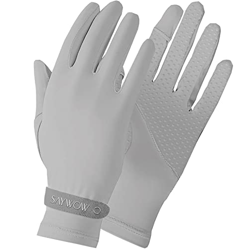 UV Sun Protection Gloves for Women Full Finger Touchscreen UPF 50+ for Golf, Driving, Hiking, Grey, SGAGRE, Medium