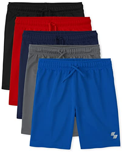 The Children's Place Boys' Athletic Basketball Shorts, Black/Tidal/Red/Blue/Gray, Small