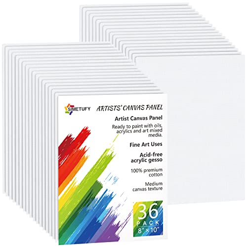 Simetufy 36 Pack 8x10 Inch Canvases for Painting, Blank Canvas Boards for Painting-Gesso Primed Acid-Free 100% Cotton Canvas Panels for Acrylics Oil Watercolor Tempera Paints