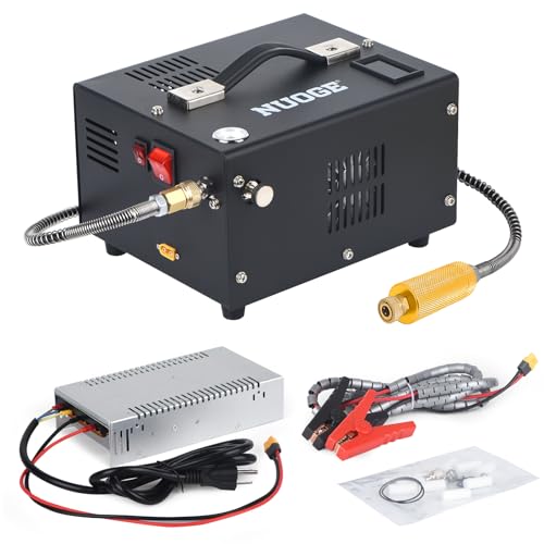 NUOGE Pcp Air Compressor,4500Psi 30Mpa Powered by Car 12V DC or Home 110V AC W/Converter Paintball/Scuba Tank Compressor Pump