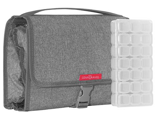 LeanTravel Hanging Toiletry Bag for Travel w/ 5 Pockets & 7 Day Plastic Pill Case Organizer