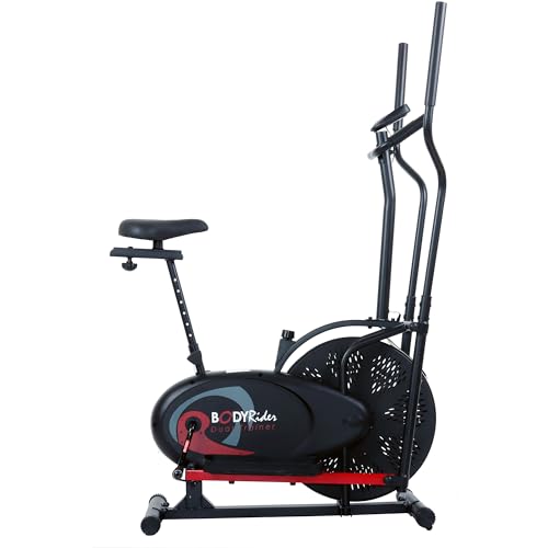 Body Rider Elliptical Machine and Stationary Bike with Seat and Easy Computer, Dual Trainer 2-in-1 Cardio Exercise Machine, Home Gym, Workout Equipment BRD2000, Black & grey, One Size