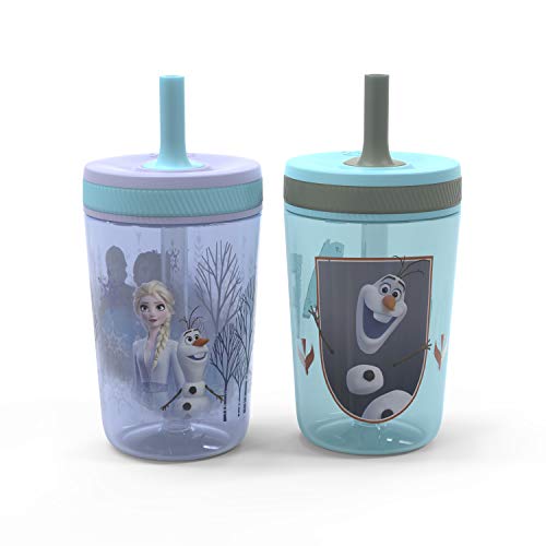 Zak Designs Disney Frozen II Movie Kelso Tumbler Set, Leak-Proof Screw-On Lid with Straw, Made of Durable Plastic and Silicone, Perfect Bundle for Kids (Frozen 2 Olaf, 15 oz, BPA-Free, 2pc Set)
