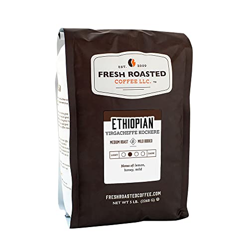 Fresh Roasted Coffee, Ethiopian Yirgacheffe Kochere, 5 lb (80 oz), Medium Roast, Kosher, Whole Bean