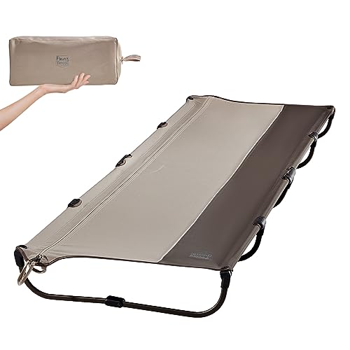 TIMBER RIDGE Lightweight Aluminum Camping Cot, 20-Second Quick Set-Up Folding Cot with Zipper Closure, Portable Carry Bag Included for Camping, Travel and Outdoors, Support up to 225lbs, Tan