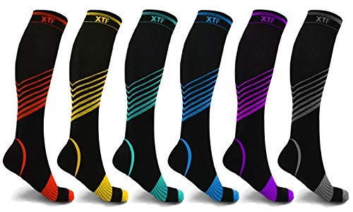 Extreme Fit Sport Compression Socks for Men and Women Knee High - made for running, athletics, pregnancy and travel - 6 Pair