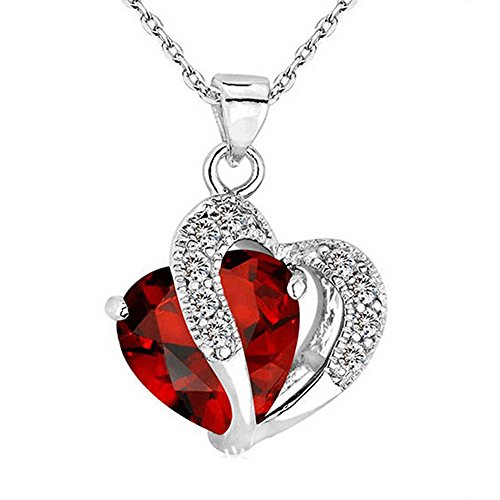 Bokeley Luxury Rhinestone Pendant Necklace Women Heart Crystal Silver Chain Jewelry (C)