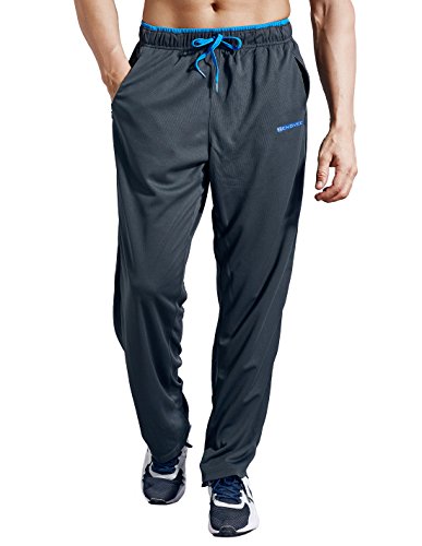 ZENGVEE Athletic Men's Open Bottom Light Weight Jersey Sweatpant with Zipper Pockets for Workout, Gym, Running, Training (Gray,L)