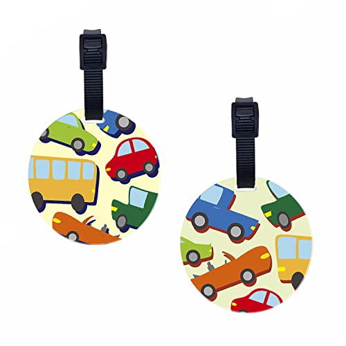 SetGo Car Name Tag for Kids, Plastic Backpack Tag, Set of 2, Customized Tag – Great for Boys and Girls at School Daycare Kindergarten (Cars & Wheels)