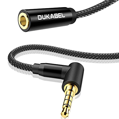 DUKABEL Headphone Extension Cords, 1.2 Meter(4 Feet) Right-Angle 3.5mm TRRS Earbuds Extender with Mic and Audio HiFi Stereo 1/8 inch Male to Female Audio Jack Extension for Audio Devices, PC etc..