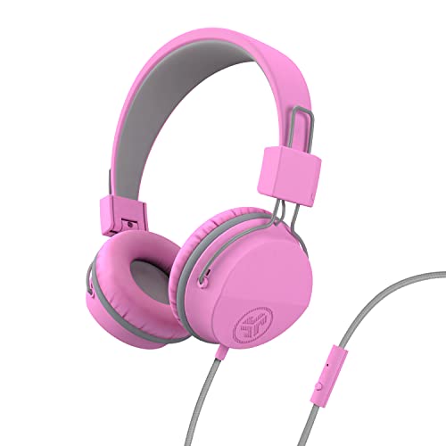 JLab JBuddies Studio Over-Ear Kids Wired Headphones, Toddler Headphones, Kid Safe, Studio Volume Safe, Volume Limiter, Folding, Adjustable, Noise Isolation, with Mic (Pink)