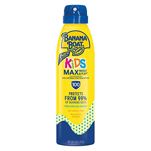 Banana Boat Kids Max Protect & Play Sunscreen Spray SPF 100, 6oz | Sunscreen for Kids, Childrens Sunscreen, Kids Sunblock Spray, High SPF Sunscreen, SPF 100 Sunscreen Spray, 6oz