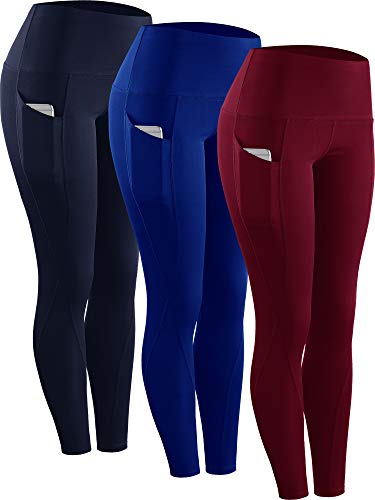 NELEUS 3 Pack Tummy Control High Waist Running Workout Leggings,9017,Blue,Navy,Red,US S,EU M