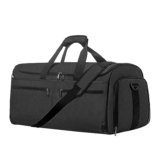 Garment Duffle Bags for Travel, Bukere Convertible Carry on Garment Duffel Bag for Men Women, Shoe Compartment, 2 in 1 Hanging Dress Suitcase Suit Travel Bags, Midnight Grey