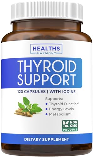 Thyroid Support with Iodine - 120 Capsules (Non-GMO) Improve Your Energy - Ashwagandha Root, Zinc, Selenium, Vitamin B12 Complex - Thyroid Health Supplement for Women and for Men - 60 Day Supply