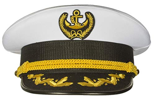 Deluxe Men's Captain Skipper Yacht Hat, Sizes 57-60 cm, Commercial Quality (59 cm)