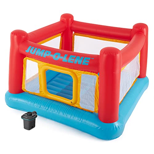 Intex Inflatable Jump-O-Lene Indoor or Outdoor Kids Playhouse Trampoline Bounce Castle House with 120V Electric Quick Fill Air Pump
