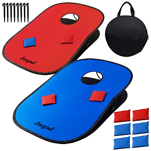 Juegoal 3x2ft Collapsible Portable Cornhole Game Set with 2 Cornhole Boards, 10 Bean Bags, Carrying Bag, and Tic Tac Toe Game Indoor Outdoor Yard Toss Game