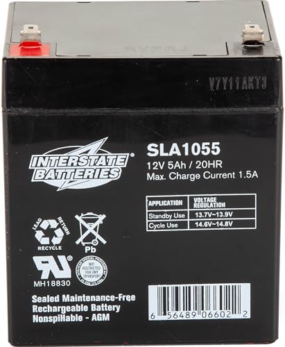 Interstate Batteries 12V 5Ah Battery (F1 Terminal) SLA AGM VRLA Rechargeable Replacement for Alarms, Security, Garage Door Openers for Chamberlain, Genie, Liftmaster, Craftsman, Workhorse (SLA1055)