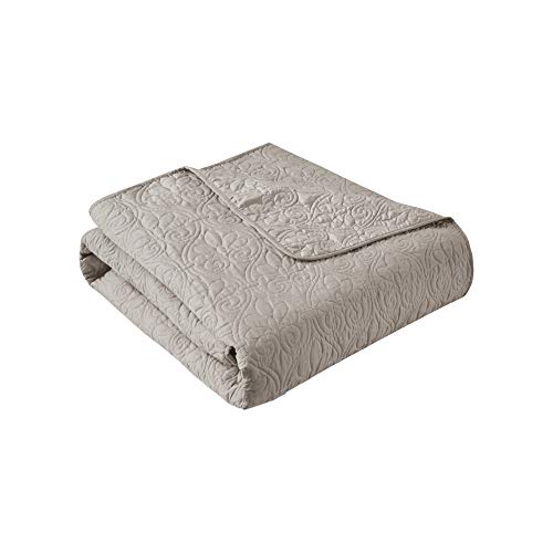 Madison Park Madison Park Luxe Quilted Throw Blanket - Damask Stitching Design, Cotton Filled Spread, Ultra Soft, Cozy Bedding for Living Room Couch, Sofa, Bed, 60x70', Piping Borders Khaki