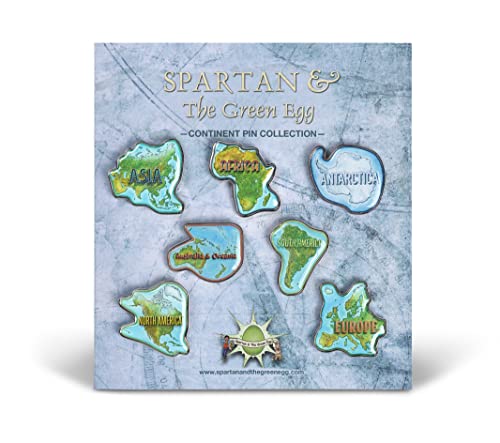 Collectible Novelty Continent Pin Collection for Backpack, Scarf - Includes 7 Pins, 1.25' - Spartan & the Green Egg