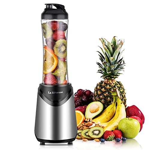 La Reveuse Smoothies Blender Personal Size 300 Watts with 18 oz BPA-Free Portable Travel Sports Bottle, Silver