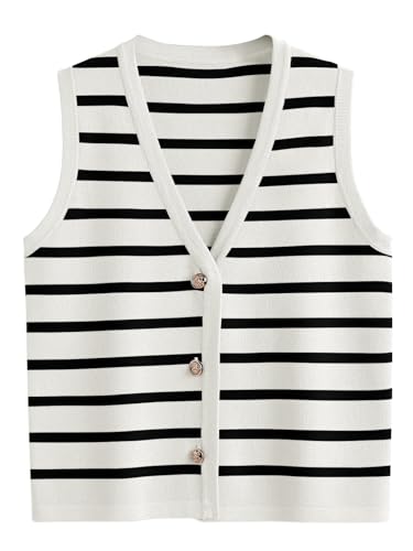 LILLUSORY Vest for Women Striped Dressy Tops Cropped Tank Tops 2024 Summer Sleeveless Button Up Cardigan Sweater Vests