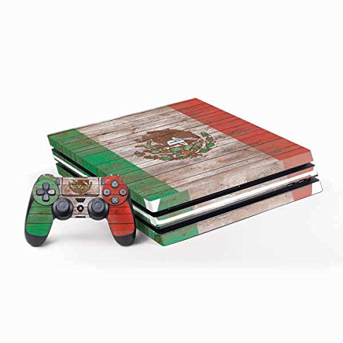 Skinit Decal Gaming Skin Compatible with PS4 Pro Console and Controller Bundle - Originally Designed Mexican Flag Dark Wood Design