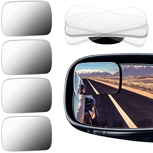BBTO Blind Spot Car Mirror 4 Pack 360 Degree Glass Traffic Safety Rearview Mirror Rectangle Convex Spot Frameless Adjustable Self Adhesive Angle for Larger Image