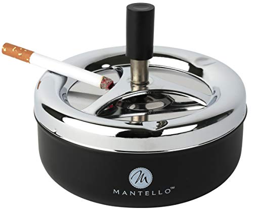 Mantello Round Push Down Cigarette Ashtray with Spinning Tray, Large, Black