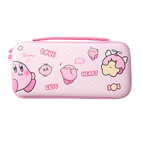 PERFECTSIGHT Cute Switch Carrying Case for Nintendo Switch OLED, Kawaii Hard Shell Portable Travel Carry Case with 12 Game Card Slots, Inner Protective Storage Bag for Kirby NS Console & Accessories