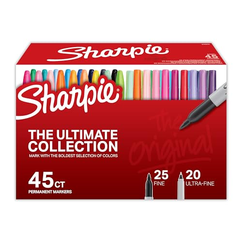Sharpie Permanent Markers, Fine and Ultra-Fine Tips, 45 Count, Ultimate Color Collection