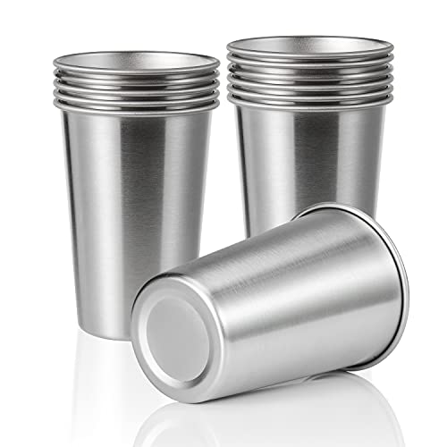 SMLIXE 12 Pack 16oz Stainless Steel Pint Cup,Healthy Unbreakable and Stackable,Metal Drinking Glasses