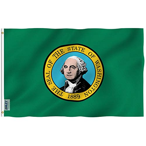 ANLEY Fly Breeze 3x5 Foot Washington State Flag - Vivid Color and Fade Proof - Canvas Header and Double Stitched - Washington WA Flags Polyester with Brass Grommets 3 X 5 Ft
