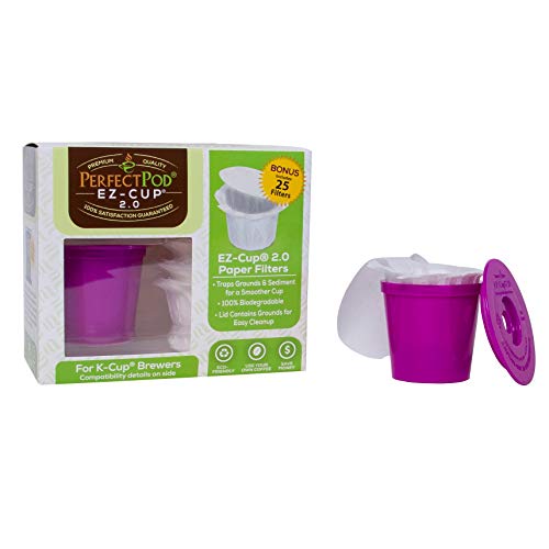 Perfect Pod EZ-Cup 2.0 Starter Pack | Reusable K Cup Coffee Pod Capsule with 25 Disposable Paper Filters (Starter Pack)