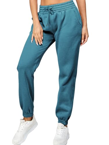 IUUI Sweatpants for Women - High Stacked Waist Fleece Womens Joggers with Pockets Lounge Pants for Yoga Workout Running Lyon Blue