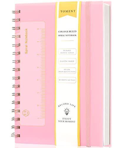 Yoment Spiral Notebook College Ruled A5 Spiral Bound Journal 160 Pages Thick Paper Plastic Hardcover Spiral Notebook 5x7 Wire Bound Notebooks for Note Taking School Office Supplies,Pink