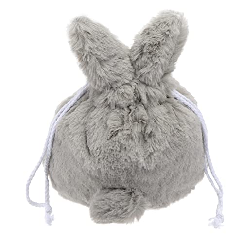 Lurrose Grey Fluffy Plush Bunny Storage Bags with Drawstring,10 x 7 inch Cosmetic Bag