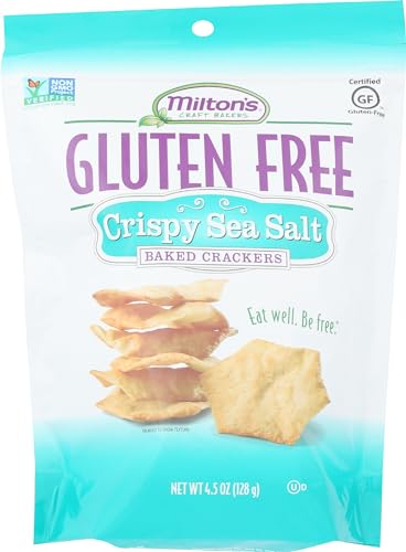 Milton's Craft Bakers Gluten Free Crispy Sea Salt Crackers - Baked Sea Salt Crackers, Non-GMO Project Verified, Kosher, Certified Gluten Free Sea Salt Snack, 5 Grains In Every Bite - 4.5 Oz