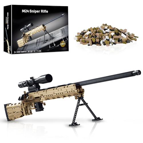 Finger Rock 1086 Pcs Gun Model Building Blocks Set, 1:1 M24 Building Bricks Toy for Adults Boys Teens 14+, Shootable Sniper Playset for Sniper Lover