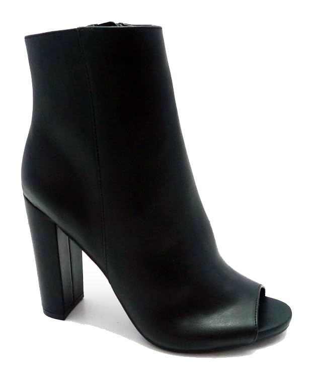 Wild Diva Morris-03 Women's Stylish Peep Toe Slouch Ankle Boots Chunky Stacked Heels Bootie (Black, 10)