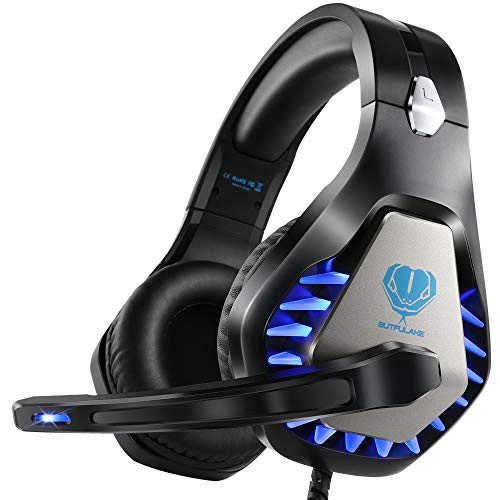 Butfulake GH1 Stereo Gaming Headset with mic & Splitter Cable for PUBG Over Ear Headphone noice Isolation mic, Surround Sound, Compatible with PS4, Xbox one S/X, Switch, PC, Skype (Sapphire Blue)