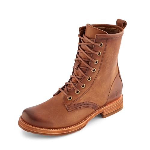 Frye Veronica Women’s Combat Boots Crafted from Hand-Burnished Vintage Italian Leather with Goodyear Welt Construction and Leather Lining – 6 ¾” Shaft Height, Caramel (Avalon Leather) - 9M