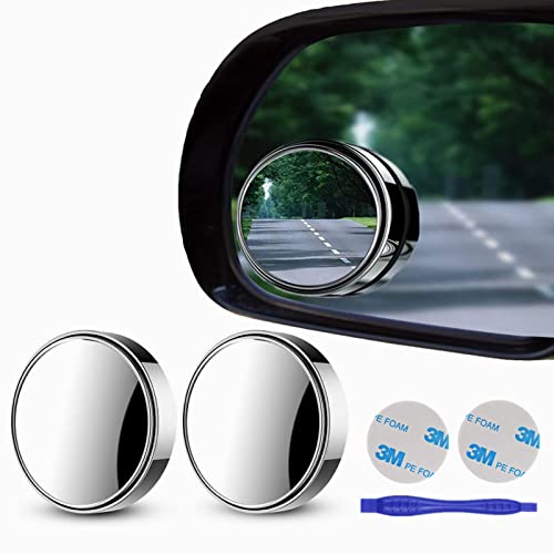 2 pcs Blind Spot Mirrors, 2' Round HD Glass Convex 360° Wide Angle Side Rear View Mirror with ABS Housing for Cars SUV and Trucks, Silver, Pack of 2