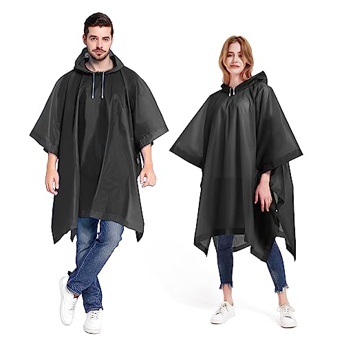 ANTVEE Reusable Adult Rain Ponchos 2 count (Pack of 1) for Women and Men with Drawstring Hood