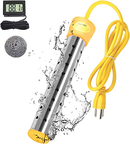 Immersion Water Heater, with 304 Stainless Steel Cover Intelligent Temperature Control and Digital LCD Thermometer Portable Bucket Heater Heat 5 Gallons of Water in Minutes 1500W