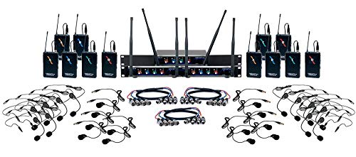 VocoPro 12 Channel UHF Wireless Headset & Lapel Mic System with Mic-On-Chip Technology, Black, 18.00 x 14.00 x 24.00
